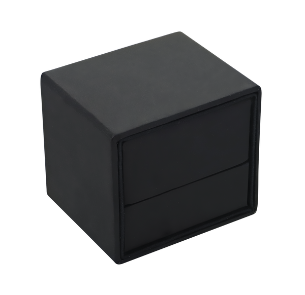 Black recycled ring, earring or cufflink box with a soft touch finish and hard sleeve