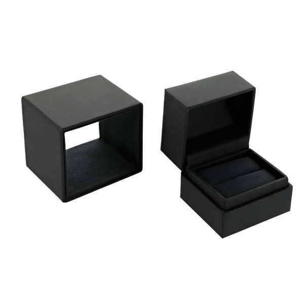 Black recycled ring, earring or cufflink box with a soft touch finish and hard sleeve