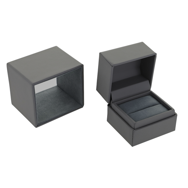Grey recycled ring, earring or cufflink box with a soft touch finish and hard sleeve
